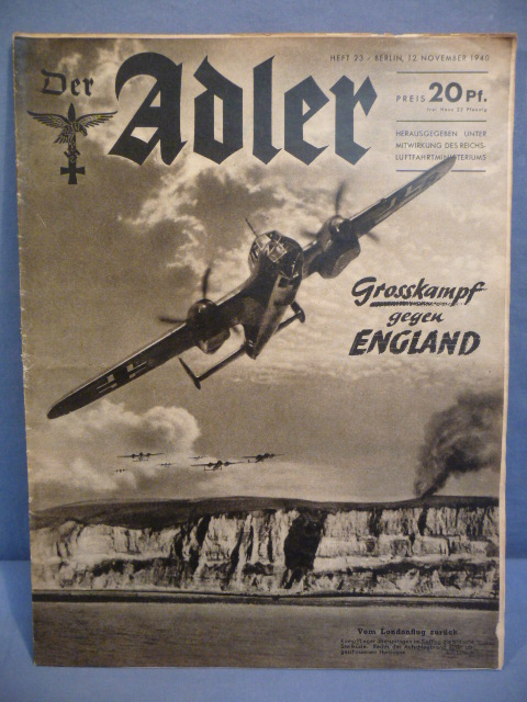 Original WWII German Luftwaffe Magazine Der Adler, November 1940