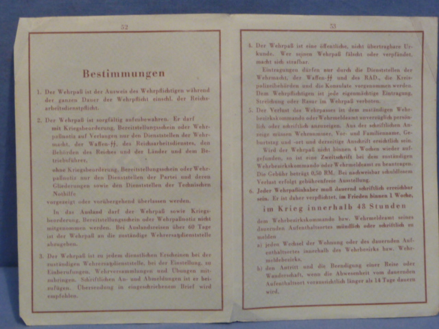 Original WWII German Wehrpa Insert