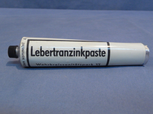 Original WWII German Medical Item, Unfilled Lebertranzinkpaste Metal Tube (Tan)
