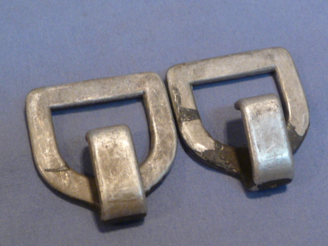 Original WWII German Equipment Hardware, Aluminum D-Rings with Hooks Pair