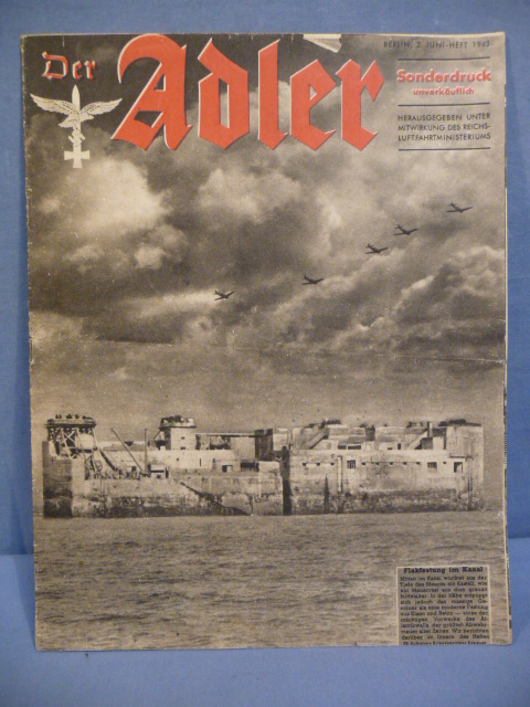 Original WWII German Luftwaffe Magazine Der Adler, June 1943