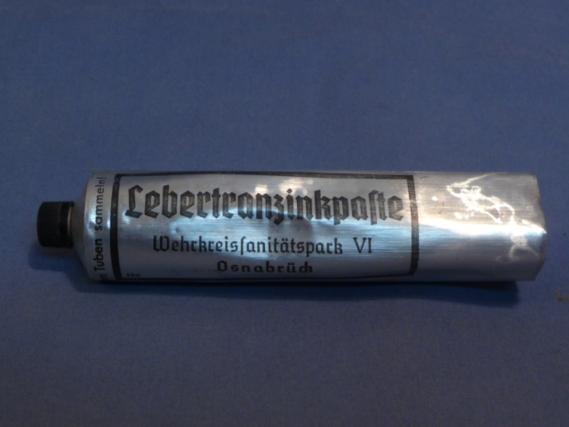 Original WWII German Medical Item, Unfilled Lebertranzinkpaste Metal Tube (Silver)