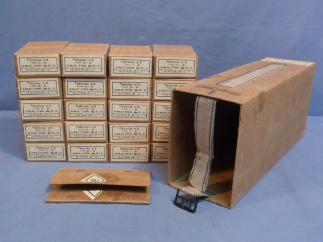 Original WWII German 8mm Mauser Ammo Boxes & Sleeve