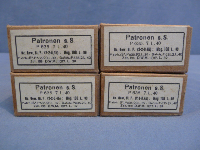 Original WWII German Cardboard 8mm Ammunition Boxes, Set of 4