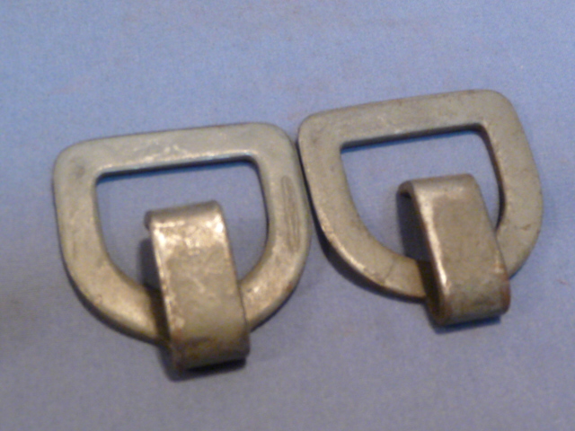 Original WWII German Equipment Hardware, Steel D-Rings with Hooks Pair