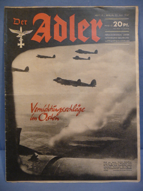 Original WWII German Luftwaffe Magazine Der Adler, July 1941