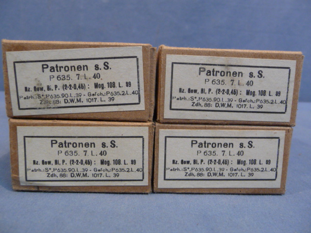 Original WWII German Cardboard 8mm Ammunition Boxes, Set of 4