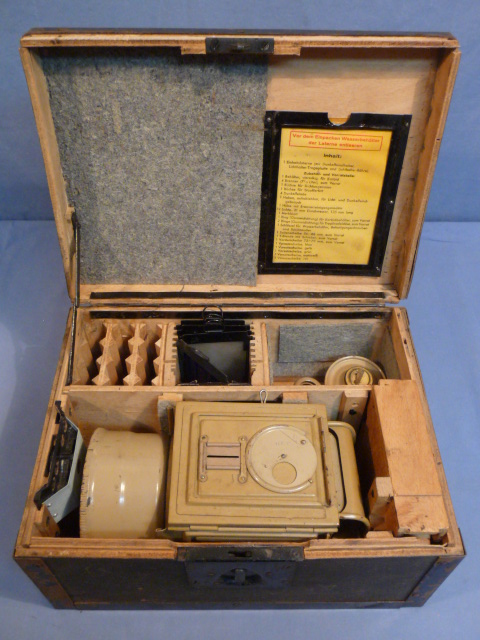 Original WWII German Metal Carbide Lantern Set in its Original Box, Lat. Kast. 37 Pi.