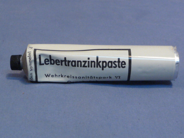 Original WWII German Medical Item, Unfilled Lebertranzinkpaste Metal Tube (Tan)