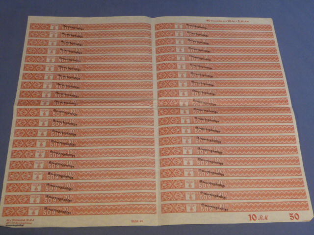 SUPER RARE! Original Nazi Era German Pipe Tobacco Tax Stamps Sheet, Pfeifentabak