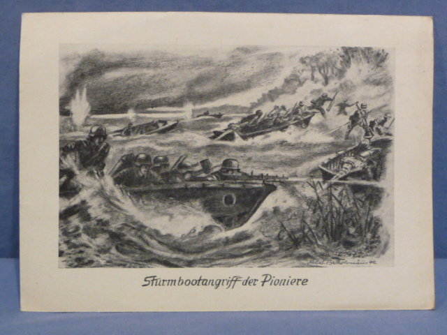 Original WWII German Pioneer Assault Boat Attack Small Print, Sturmbootangriff der Pioniere
