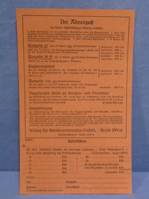 Original Nazi Era German Ahnenpa� (Family Tree) Sales Flyer