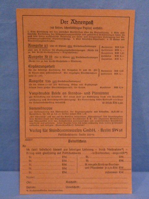 Original Nazi Era German Ahnenpa (Family Tree) Sales Flyer