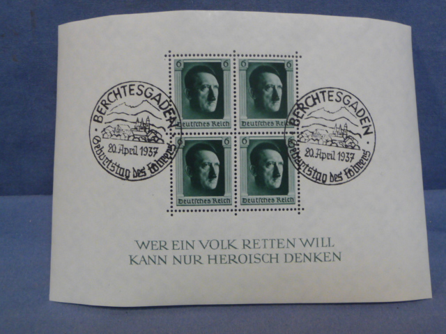 Original 1937 German Commemorative Stamp Sheet, Berchtesgaden Hitler's Birthday
