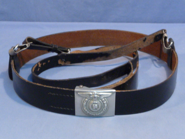 Original Nazi Era German Early SS EM/NCO Belt, Cross Strap and Buckle Set