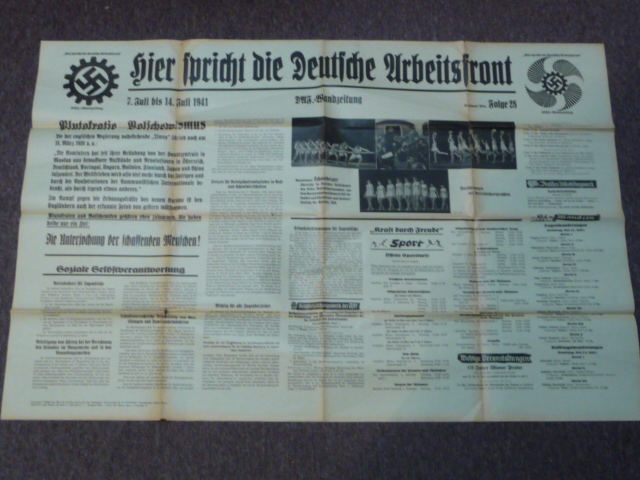 Original WWII German DAF Newspaper Poster, Hier spricht die Deutsche Arbeitsfront