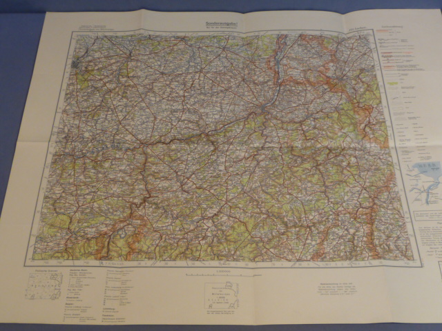 Original WWII German Military Service Map, Aachen with Battle of the Bulge Area