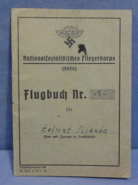Original WWII German NSFK Flying Record Book, Flugbuch