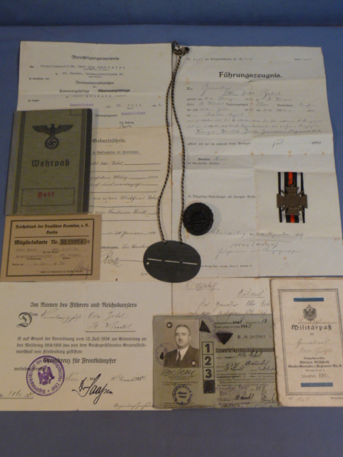 Original WWII German Documents and Medals Grouping to WWI Veteran