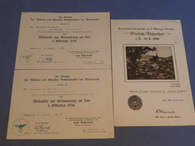 Original WWII German Documents Pertaining to a Doctor in the 1st Gebirgs-Division