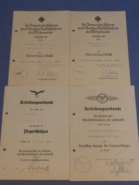 Original WWII German Luftwaffe Pilot's Award Documents Set