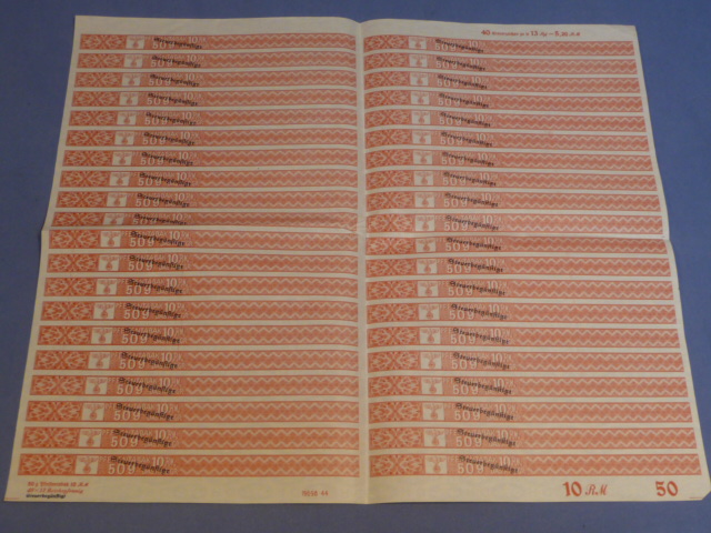 SUPER RARE! Original Nazi Era German Pipe Tobacco Tax Stamps Sheet, Pfeifentabak