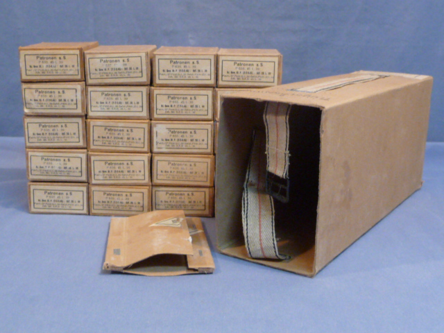 Original WWII German 8mm Mauser Ammo Boxes & Sleeve