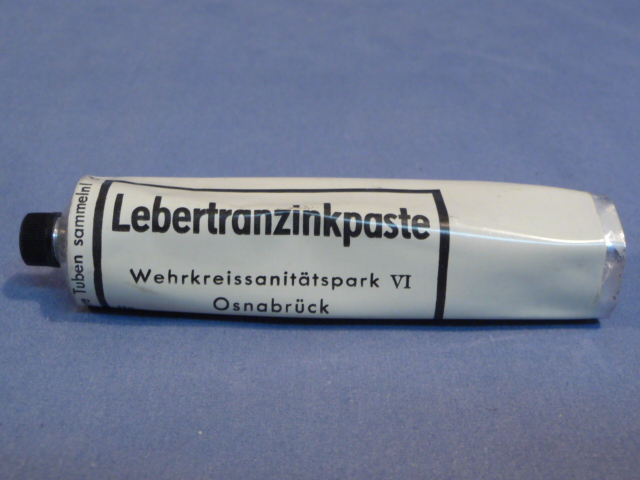 Original WWII German Medical Item, Unfilled Lebertranzinkpaste Metal Tube (Tan)