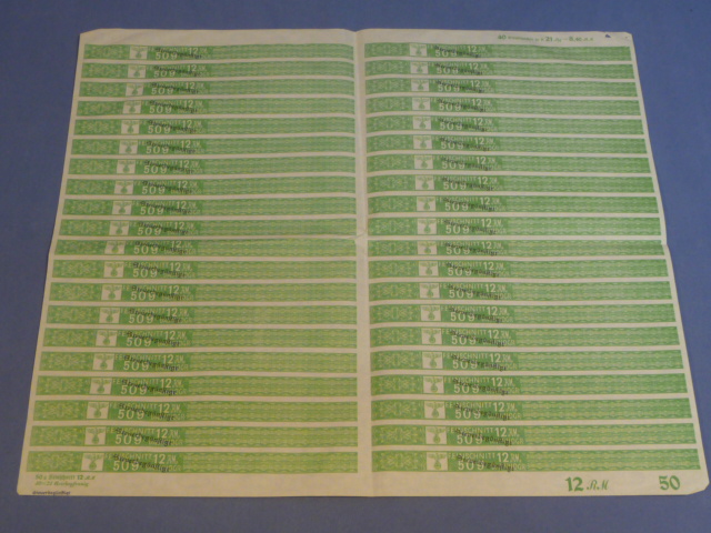 SUPER RARE! Original Nazi Era German Fine Cut Tobacco Tax Stamps Sheet, Feinschnitt