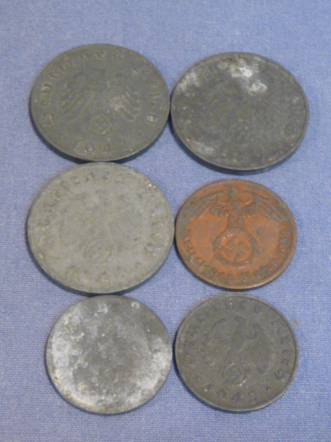 Original Nazi Era German Reichspfennig Coins, Set of 6