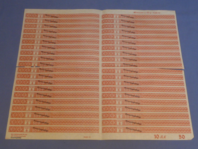 SUPER RARE! Original Nazi Era German Pipe Tobacco Tax Stamps Sheet, Pfeifentabak