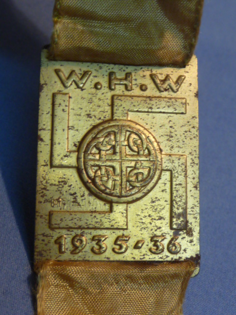 Original 1936 German WHW 1935-36 Donation Badge with Yellow Ribbon