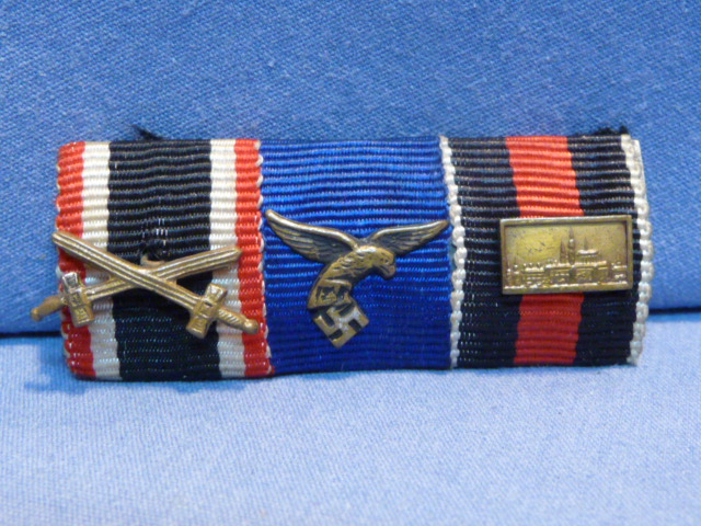 Original WWII German LW 3-Position Ribbon Bar, War Merit Cross 2nd Class w/Swords