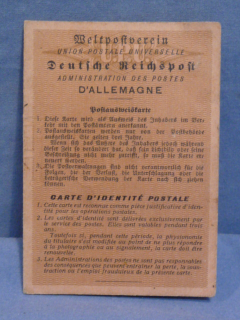 Original WWII German Postal Identification Card, German & French Languages