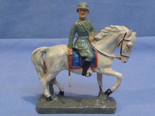 Original Nazi Era German Toy Soldier Cavalry Officer Riding a Horse, ELASTOLIN