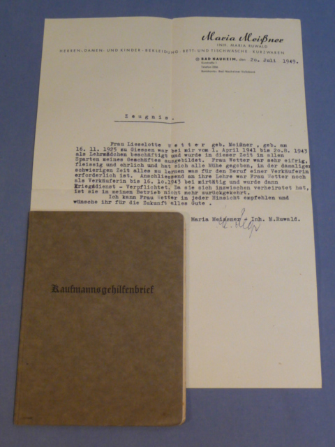 Original WWII German Business Assistant's Certificate PLUS, Kaufmannsgehilfenbrief