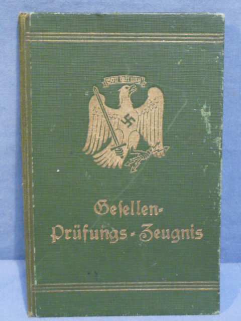 Original Nazi Era German Journeyman's Examination Certificate, Gesellen-Prüfungs-Zeugnis