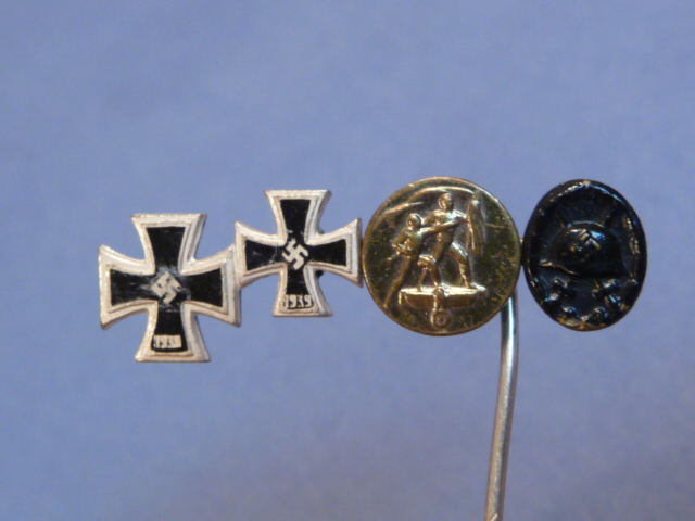 Original WWII German EK 1st / EK 2nd / Occupation / Wound Badge Medals Miniature, 9mm