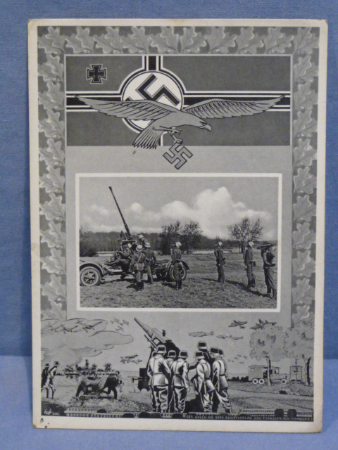 Original WWII German Military Themed Postcard, LW 3.7cm FLAK Gun