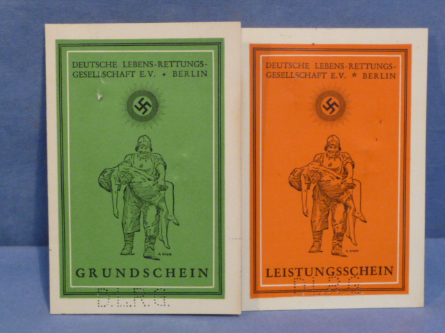 Original WWII German DLRG Member's BASIC & PERFORMANCE CERTIFICATE Cards