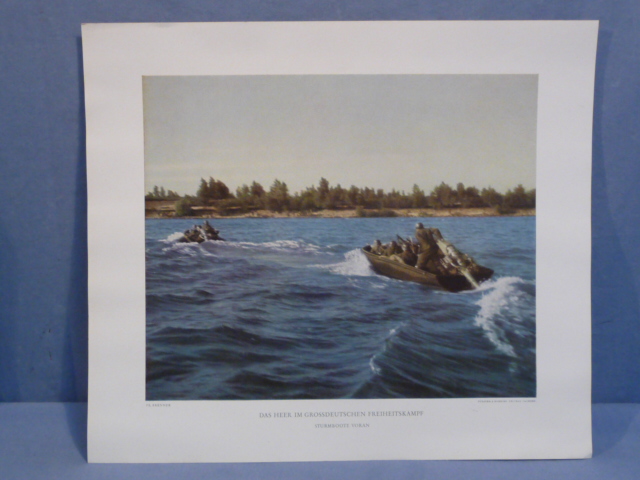 Original WWII German Military Themed Color Print, ASSAULT BOATS AHEAD
