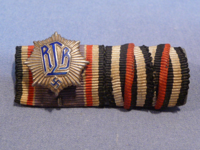 Original Nazi Era German 2-Position Ribbon Bar w/RLB Pin, Social Welfare & Hindenburg Cross