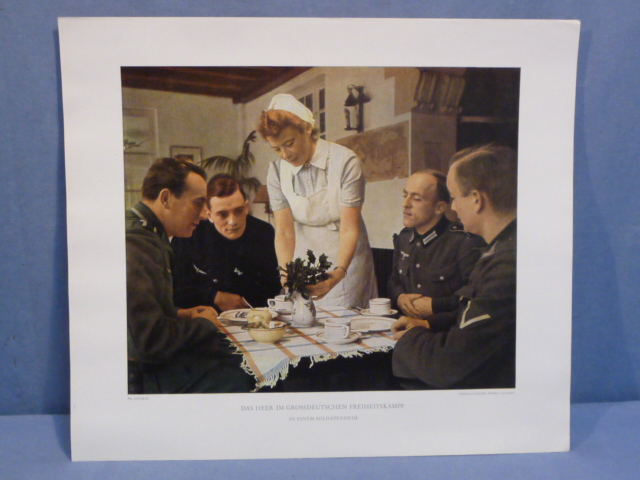 Original WWII German Military Themed Color Print, IN A SOLDIER'S HOME