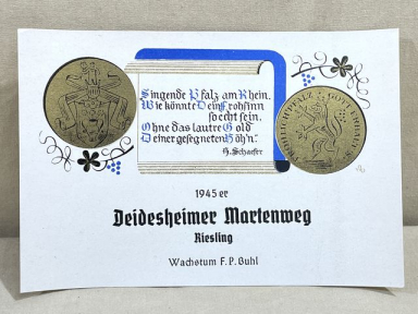 Original WWII German Wine Bottle Label, 1945