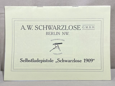 REPRINT, German Manual for the Schwarzlose 1909 Pistol