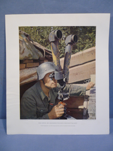 Original WWII German Military Themed Color Print, Observing at the Scissor Binoculars
