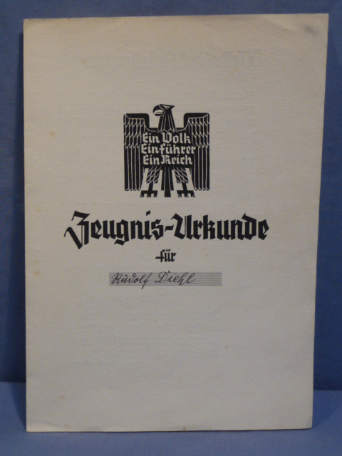 Original 1939 German Elementary School Discharge Certificate, Volksschul-Entlassungszeugnis