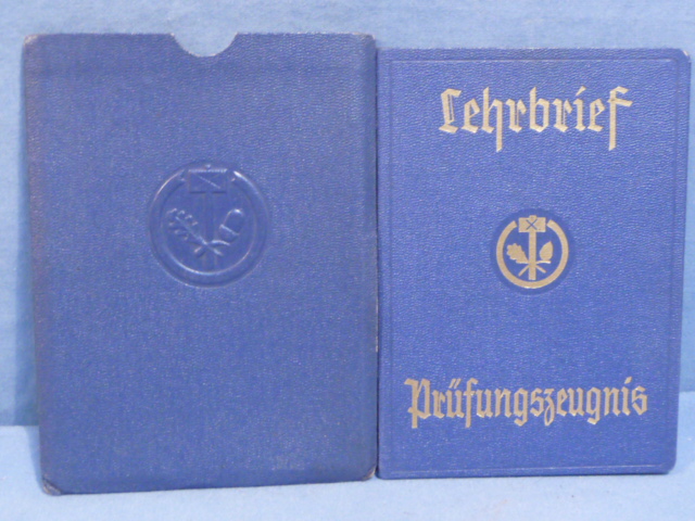 Original Nazi Era German Trade Certificate w/Slip Cover, Lehrbrief Pr�fungszeugnis