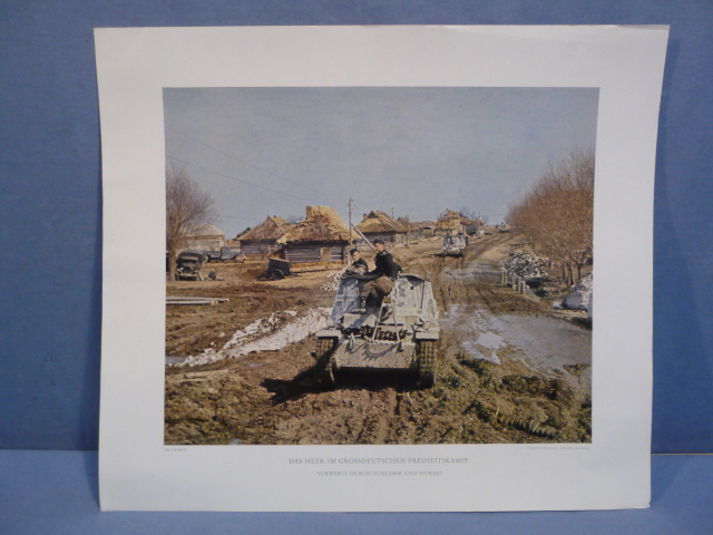 Original WWII German Military Themed Color Print, Forward Through the Mud