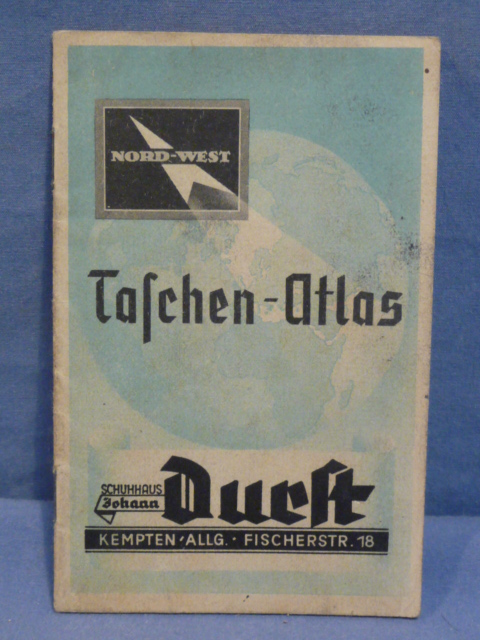 Original Nazi Era German HJ Pocket Atlas from Shoe Store, Schuhhaus Johann Durst